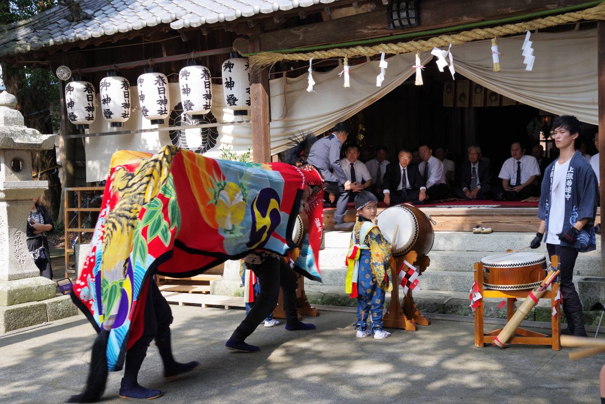 2016年 多度津町山階・春日神社 秋季例大祭 拝殿前 上小原獅子組