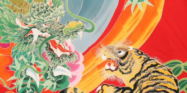 獅子舞の油単の図柄 龍虎 上小原獅子組