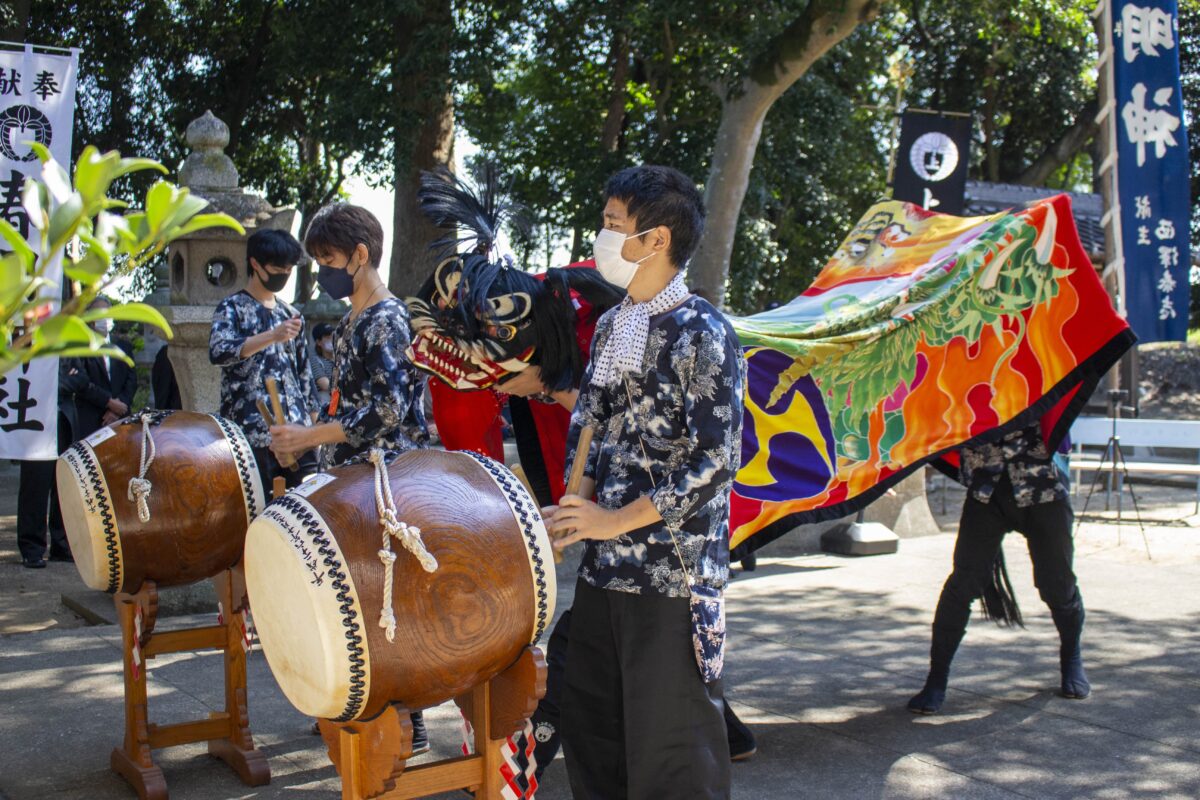 2022年 多度津町山階・春日神社 自主奉納 拝殿前 上小原獅子組