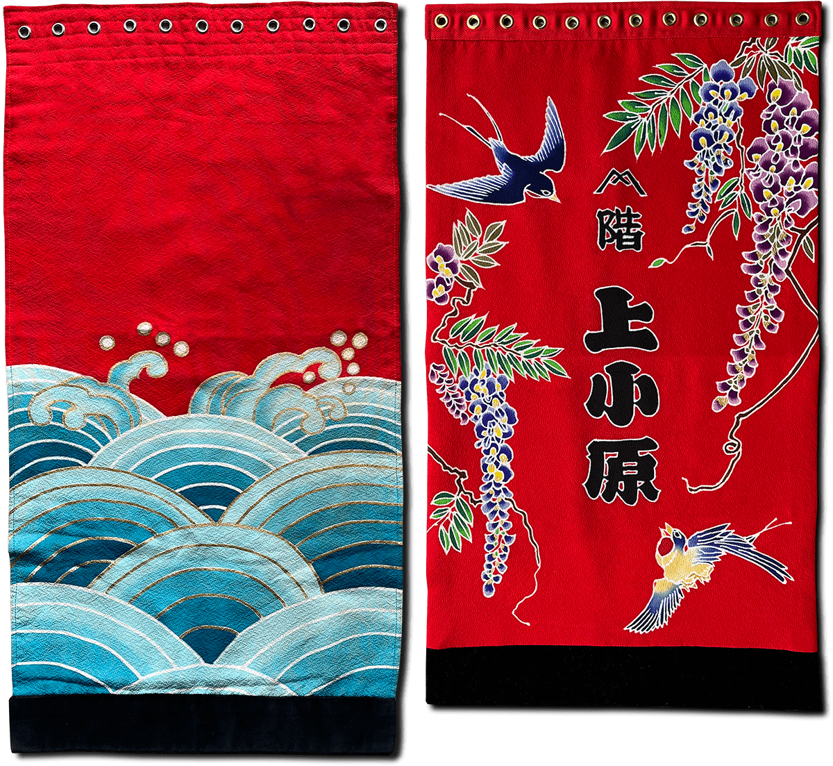 上小原獅子組 獅子の前掛け 長さ比較