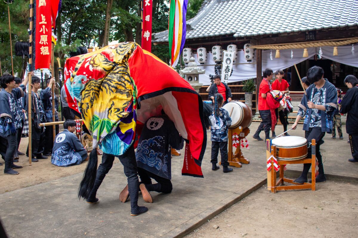 2023年 多度津町山階・春日神社 秋季例大祭 拝殿前 上小原獅子組