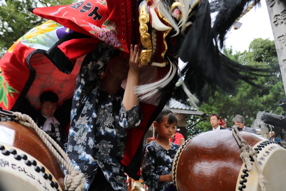 2023年 多度津町山階・春日神社 秋季例大祭 傘揃え 上小原獅子組