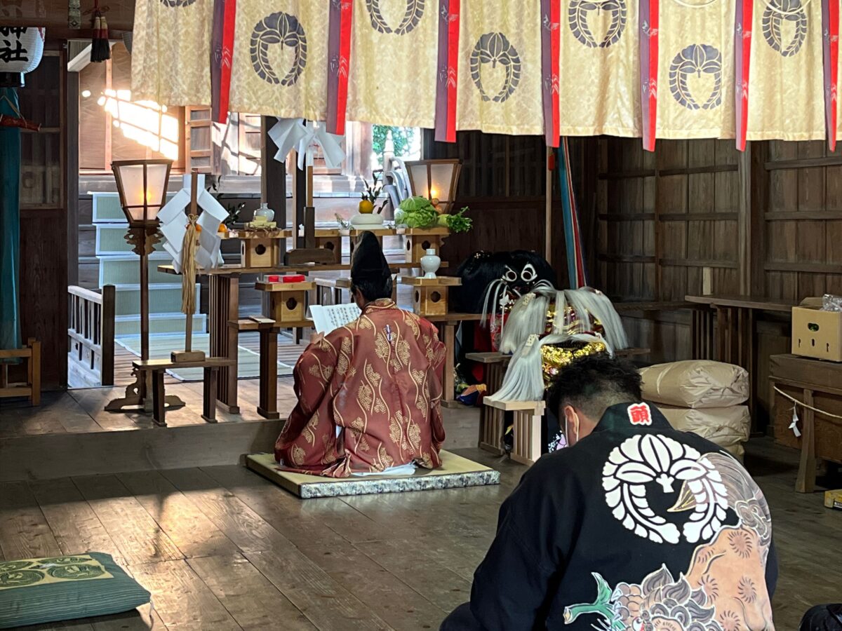 2023年 多度津町山階・春日神社 獅子頭のお祓い 上小原獅子組 阿庄獅子組 北山獅子組