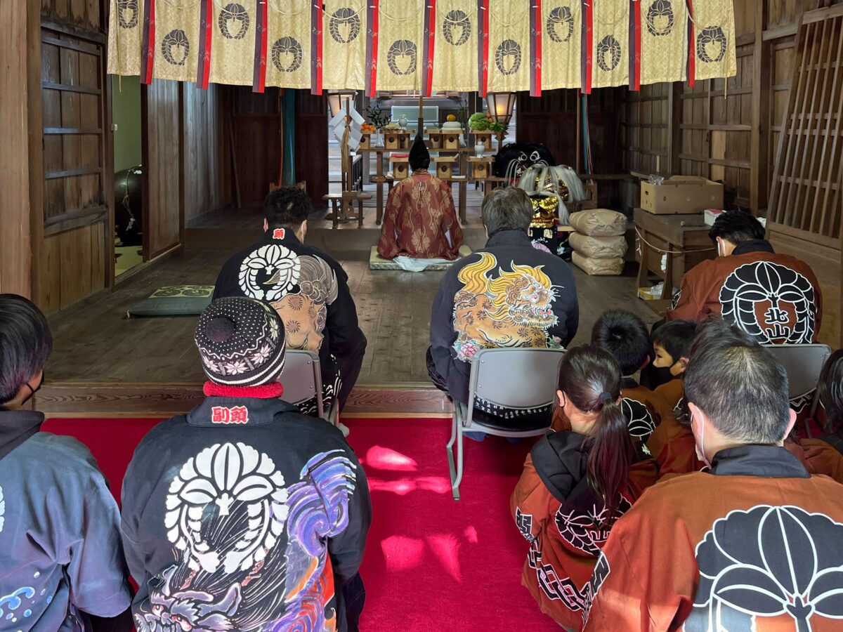 2023年 多度津町山階・春日神社 獅子頭のお祓い 上小原獅子組 阿庄獅子組 北山獅子組