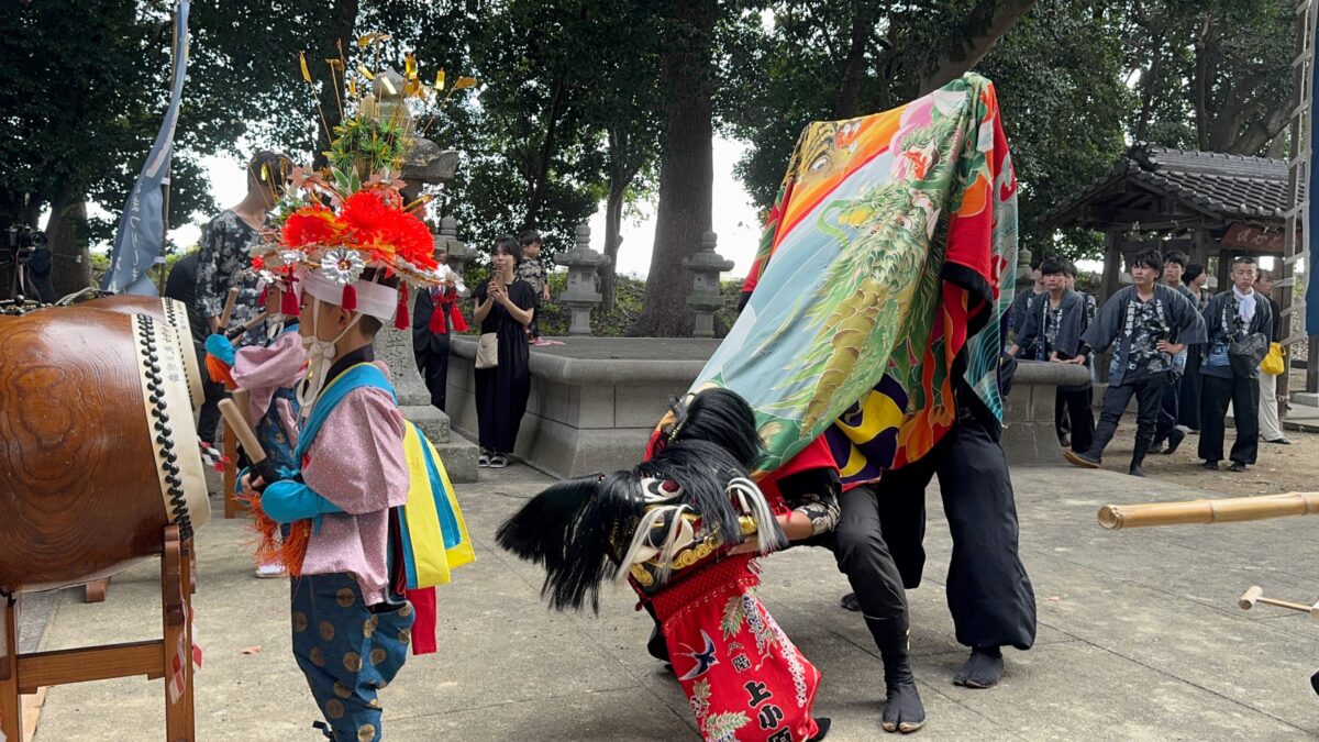 2024年 多度津町山階・春日神社 秋季例大祭 拝殿前 上小原獅子組