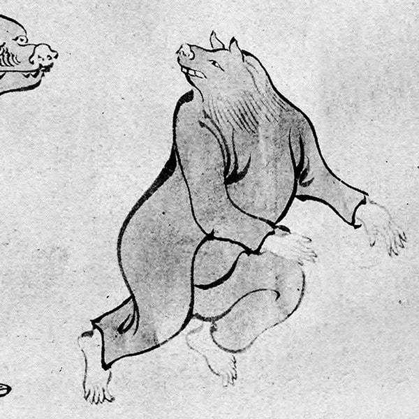 信西古楽図 獅子舞 獣に扮する人(日本古典全集)