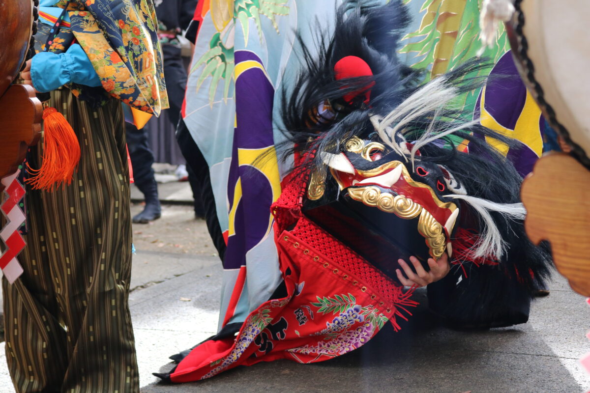 2025年 多度津町山階・春日神社 秋季例大祭 拝殿前 上小原獅子組
